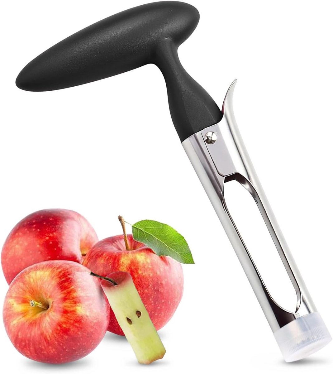 Roestvrijstalen appelboor en snijder met dop, multifunctionele fruitboor, vaatwasmachinebestendig en ideaal voor keukengebruik