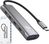 Nuvance USB C Hub - USB Splitter & USB Hub met 5 Poorten - USB 3.0 – 5Gbps - USB C Splitter - Universeel - USB C Dock - Zilver