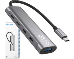Nuvance USB C Hub – USB Splitter & USB Hub met 5 Poorten – USB 3.0 – 5Gbps – USB C Splitter – Universeel – USB C Dock – Zilver
