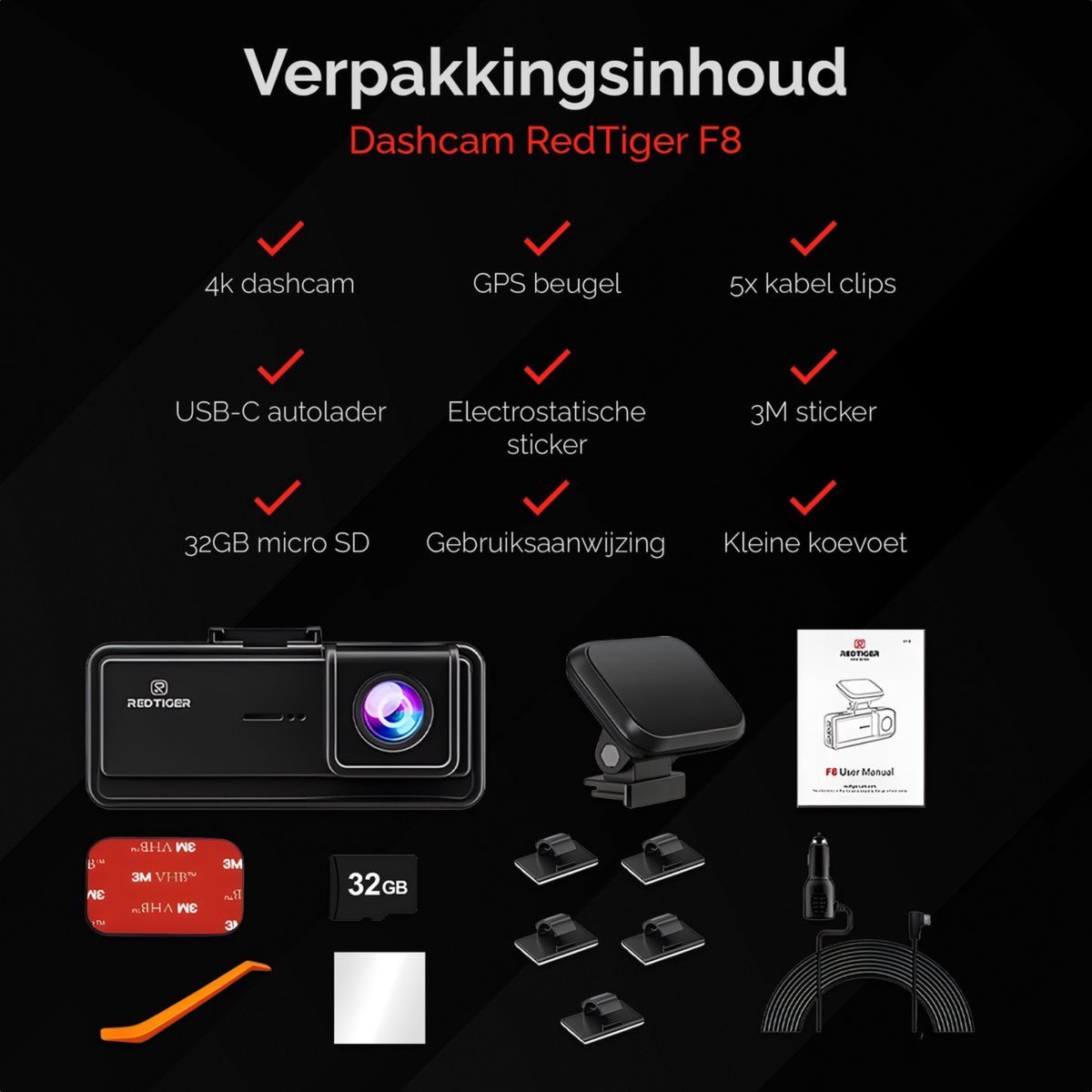 RedTiger F8 Lite Dashcam voor auto - 4K - Voor Camera - WiFi en GPS - 3,18 Inch met App - Dashcams - 2025 model - Sony Sensor - Nachtzicht - Parkeerbewaking - G Sensor - Loop opname - thumbnail 6