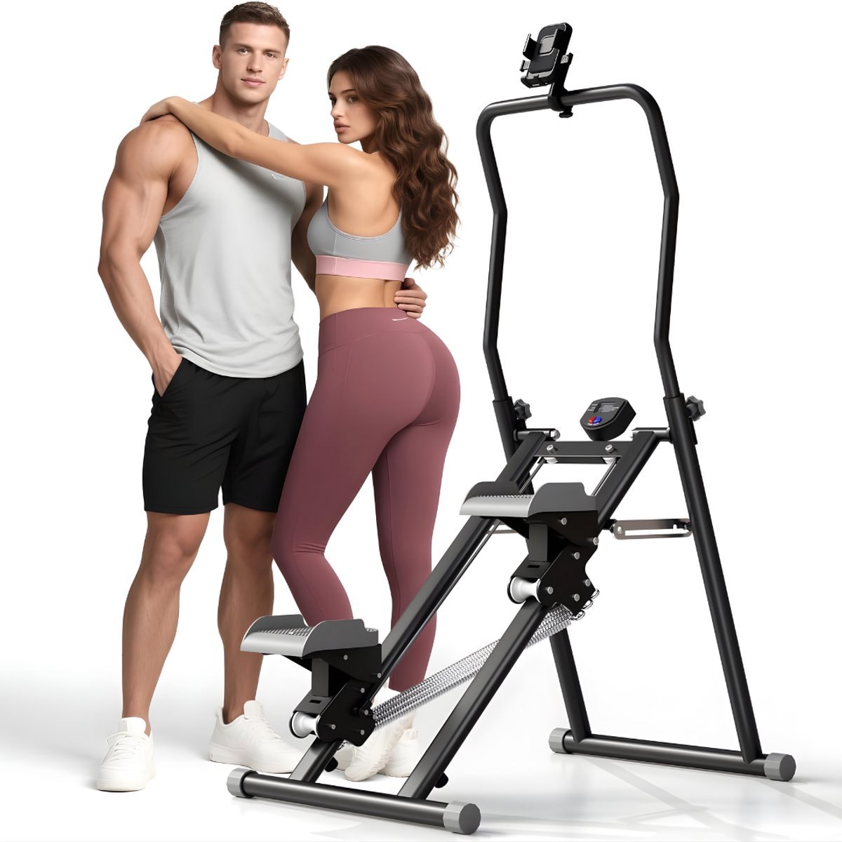 KAD® Stepper Fitness – Inclusief Verstelbare Handgrepen – Anti-Slip Voetplaten – Compacte Cardio voor Thuis – Verbrandt Calorieën & Versterkt Beenspieren - Zwart - 45cm x 40cm x 40cm