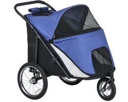 Hondenwagen Hondentrolley Opvouwbaar met Netvenster & Veiligheidslijn - Grote Rubberen Wielen tot 30 kg - Oxford Blauw - Geschikt voor Honden en Katten