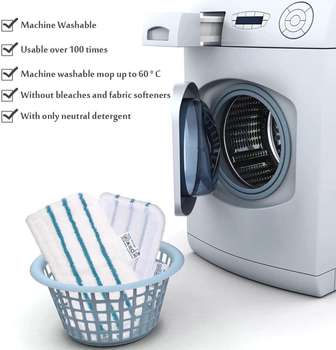 4 stuks wasbare microvezelpads - geschikt voor Black Decker Steam Mop, FSM1500, FSM1600, FSM1610, FSM1620, FSM1630, FSMH162,Dweil Pad wasbaar vloer reiniger mop stoom - Vervangt FSMP2 – foto 4