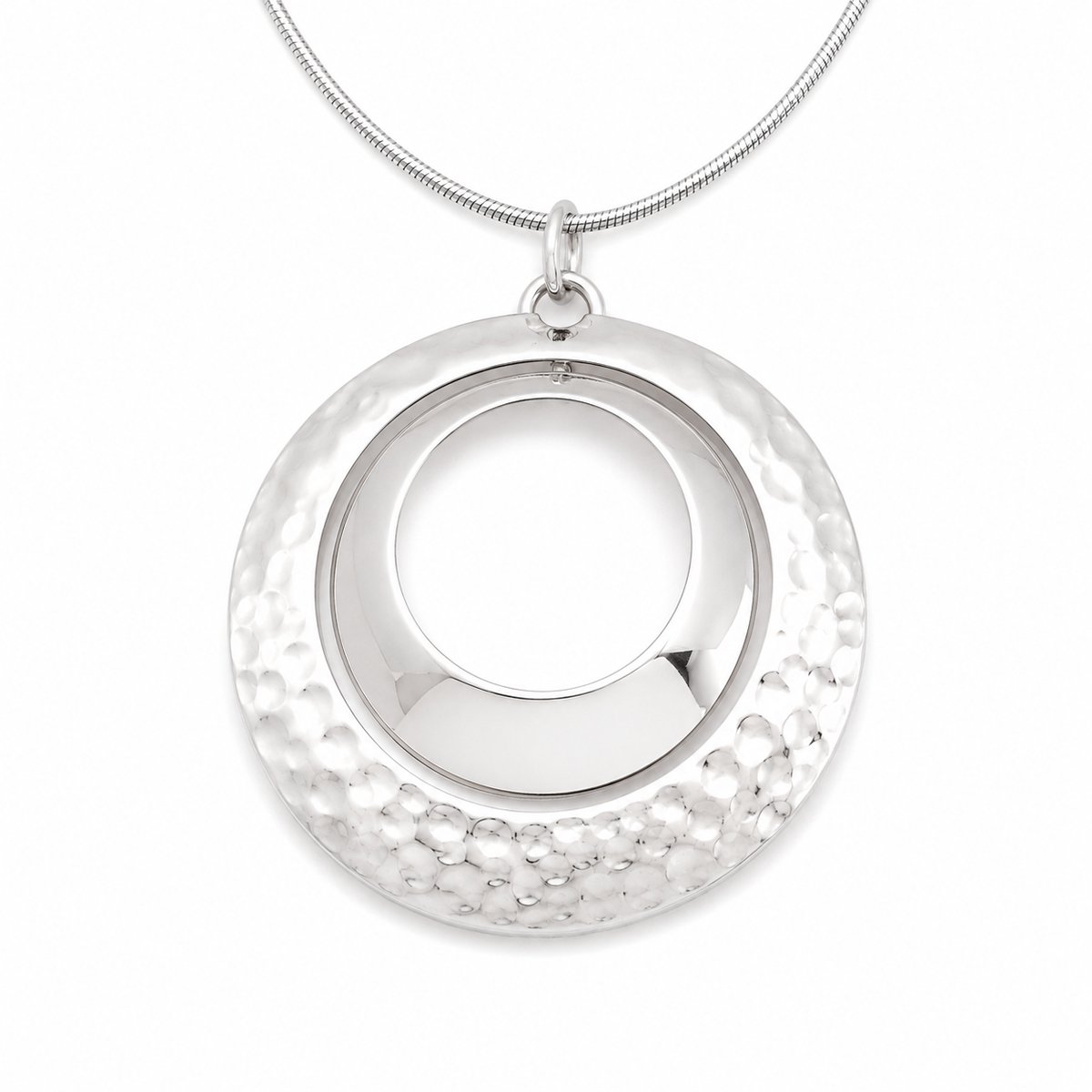 Mbrace Sterling zilveren hanger rond 5 cm uit 2 delen – open cirkel hanger met gehamerde structuur – 925 zilveren dameshanger exclusief ketting