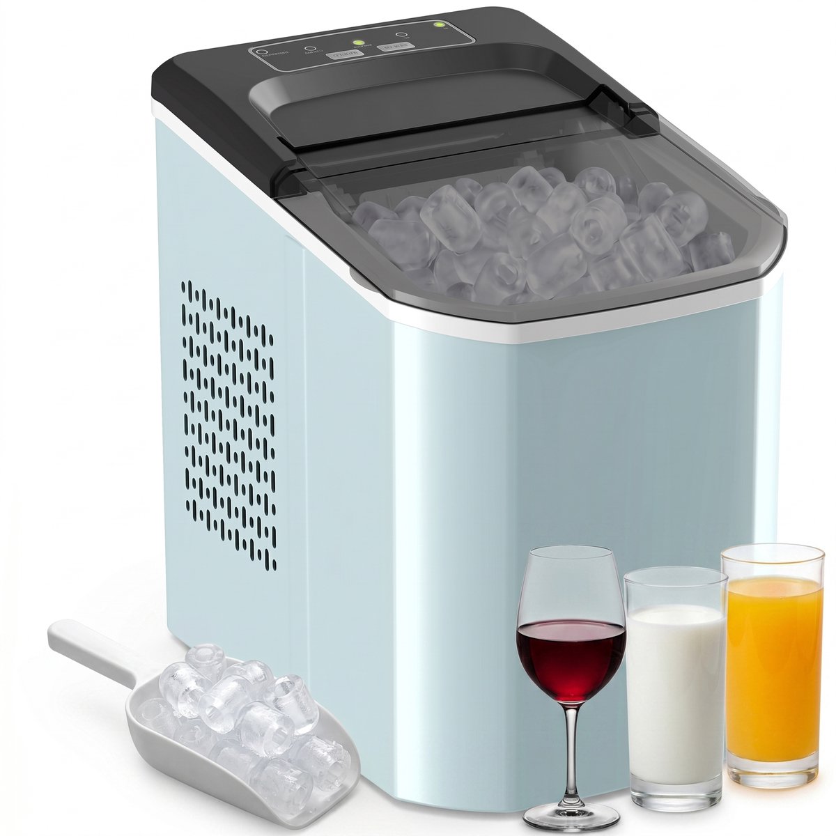 Zelfreinigende IJsblokjesmachine - 12 kg/24u - 9 Blokjes in 7 Min, 2 Maten IJs, 1,5L Waterreservoir - Blauw