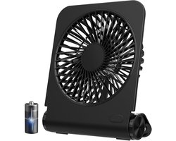 Kleine Bureauventilator - Stille Tafelventilator USB Oplaadbaar - 225° Opvouwbare Mini Ventilator met 4 Snelheden - Draagbare Reisventilator voor Kantoor, Kamperen en Slaapkamer - 16 Uur Batterij - Zwart