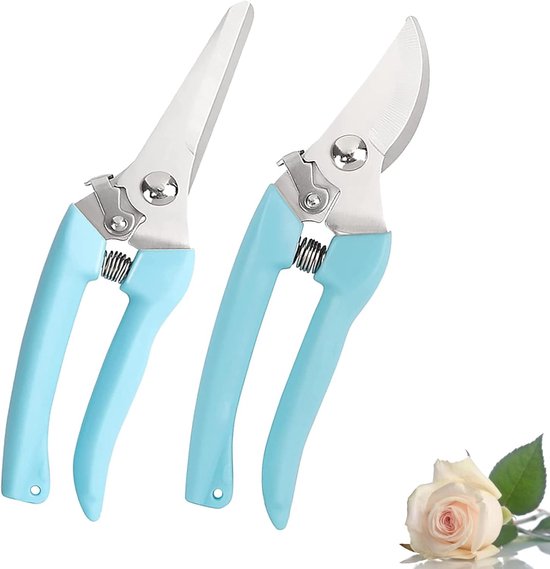 2 paar snoeischaar, roestvrijstalen tuinschaar, scherpe handschaar, recht blad, Geschikt voor planten en bloemen - blauw — afbeelding 4