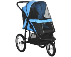 Hondenbuggy met Reflectoren - Opvouwbare Hondentrolley met Opbergmand & Zonnescherm - Netvensters Oxford Blauw - Geschikt tot 20 kg - Voor Joggen