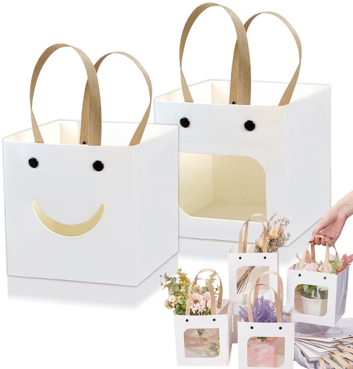 Dailygoods- Geschenkdozen Milieuvriendelijk - Kraftpapier - Venster - Vierkant - Robuust - 10x10x10 cm - Uniek Ontwerp - Cadeauverpakking