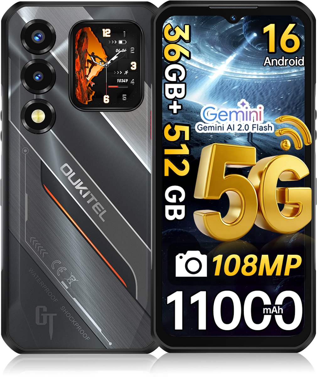OUKITEL WP66 Rugged Smartphone 5G - 36GB RAM - 512GB ROM - 6,58'' - 11000mAh - Android 16 - 108MP Camera - Telefoon 2026 - NFC GPS - Zwart