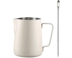 350 ml roestvrijstalen melkschuimer met latte art-pen en interne weegschaal, perfect voor cappuccino - wit