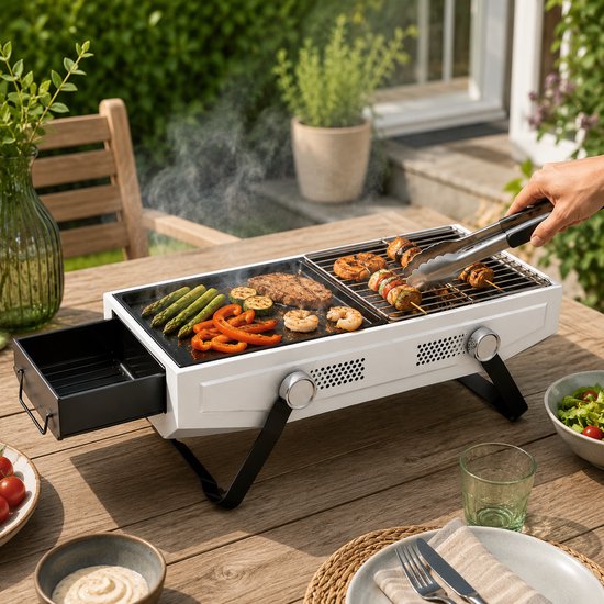 2 in 1 compact BBQ wit - GrillMaster Compact Series - BBQ Grill & Roker - Wit - Ruimtebesparend - Verstelbare Ventilatie - Draagbaar van GrillMaster. — afbeelding 5
