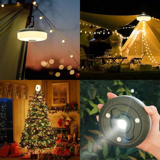 Campingverlichtingssnoer - Warme lichten - 4-in-1 draagbare oplaadbare buitenverlichtingssnoer - Waterdichte Draagbare Intrekbare Outdoor Solar String Lights - voor kamperen, tuin, wandelen, decoratie, Kerstmis - USB Oplaadbare Tent Lamp - 10 m van Camping — afbeelding 5