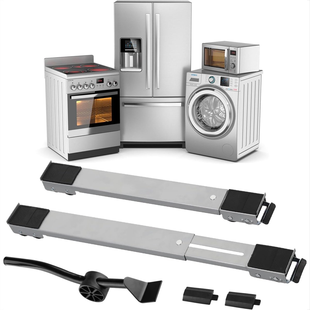 2er-Set - Verstelbare transportrollers voor wasmachine & koelkast - met 24 wielen & remmen - antislip & anti-vibratie - tot 150 kg draagvermogen per stuk