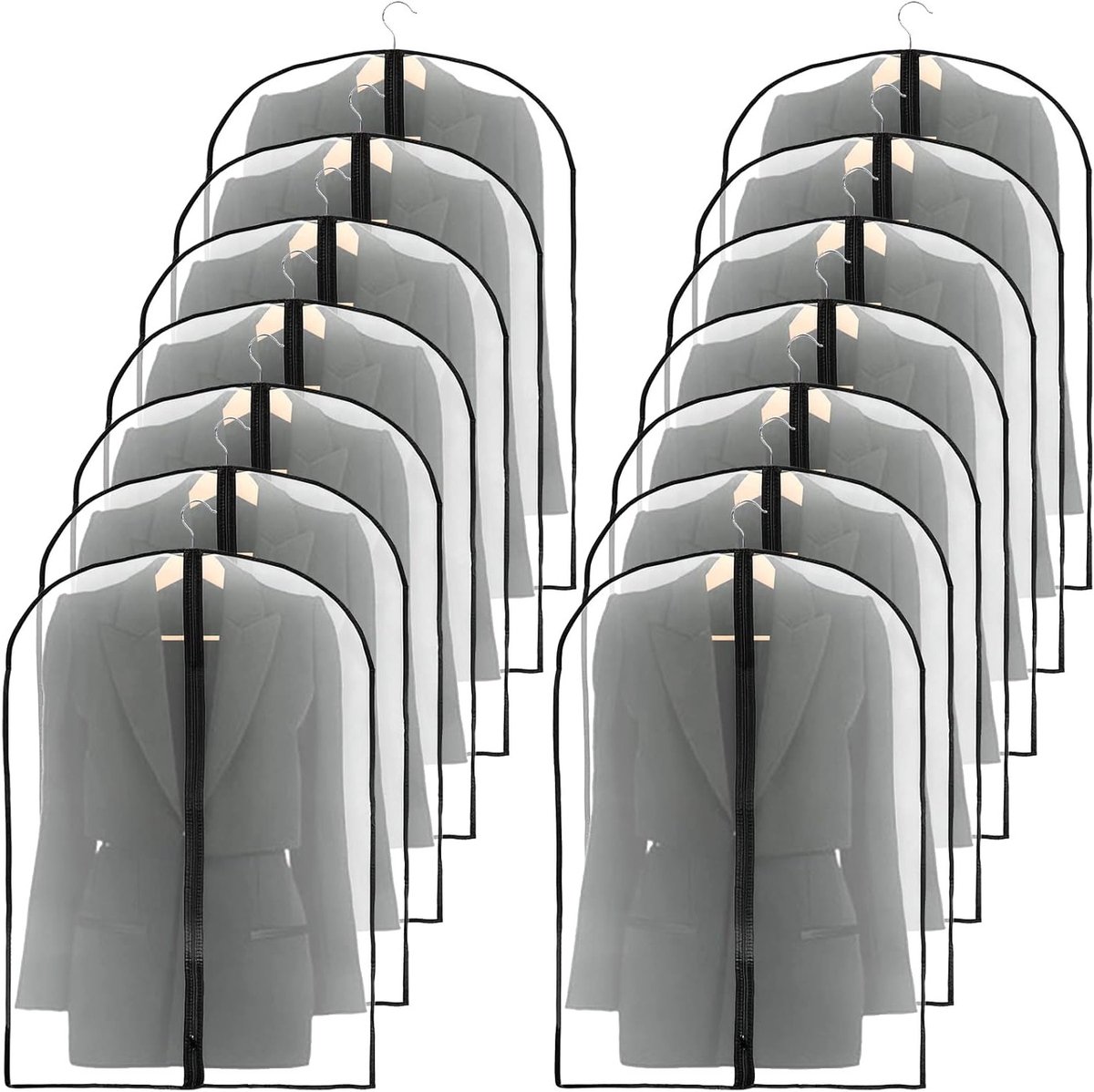 15 Stuks Kledinghoezen 60x140cm, Opbergzakken met Rits voor Kleding, Stofdichte Bescherming voor Kostuums en Jassen