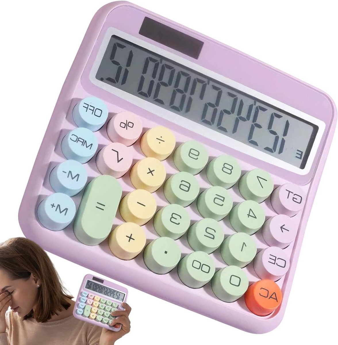 Bureaurekenmachine - Optelmachine - Thuis School Werk - Grote Toetsen Kantelbaar - 12 Cijfer LCD - Paars