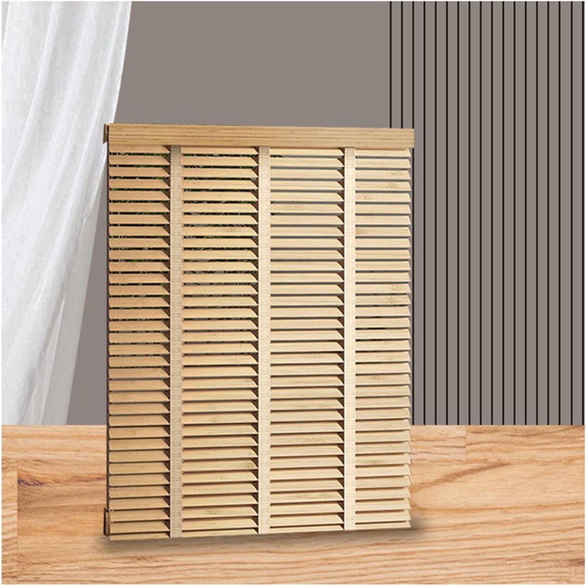 Houten Jaloezieën - Raambekleding Hout - Privacy en Licht - Massief Hout 50mm - 145x200cm - Natuurlijk