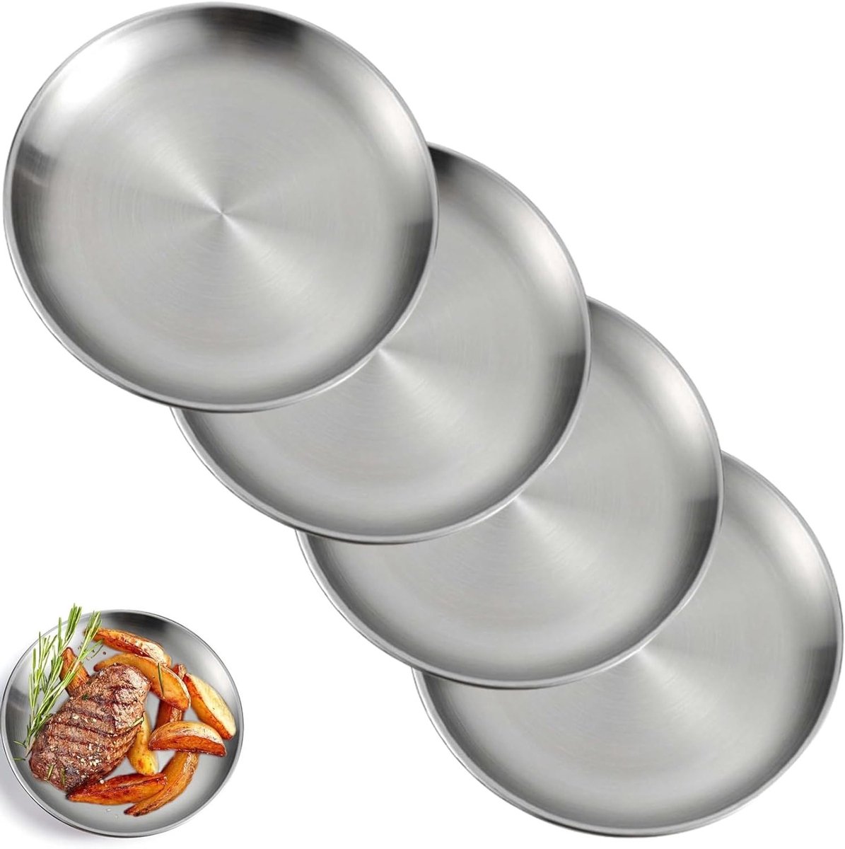 Ronde RVS Borden Set van 4, Ø 20 cm, Ideaal voor BBQ, Picknick, Feest en Kamperen