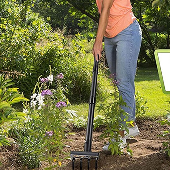 Tuinhark - Hark Tuin - Bodem Losmaken - Verstelbare Handgreep - 52 x 19 x 16 cm - Roestvrij Staal — afbeelding 2