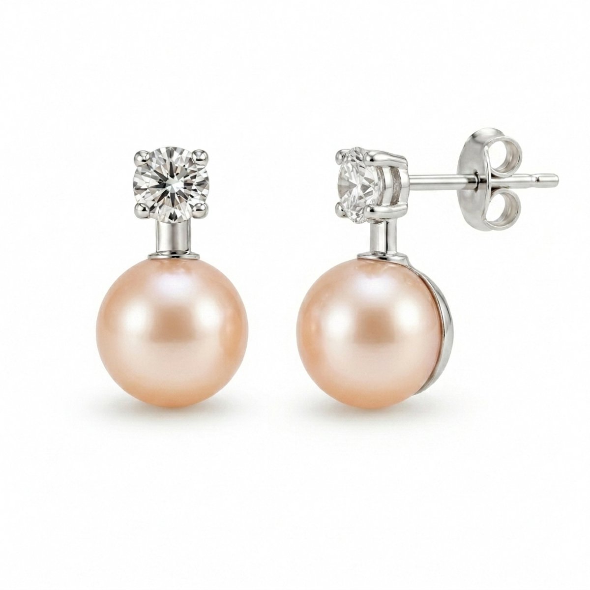 Mbrace Zilveren oorstekers met parel en zirkonia – elegante dames oorbellen met parel – klassieke parelknopjes met glinsterende steen – tijdloos sieraad