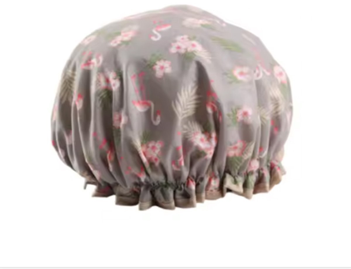 Ulanax - Dikke Douchemuts - Shower Cap - Grijs - Roze Flamingo - Waterdicht - Bad-Muts - Dubbele Laag - HaarCover - HaarBedekking - Vrouwen DoucheCap - Badkamer Accesoire