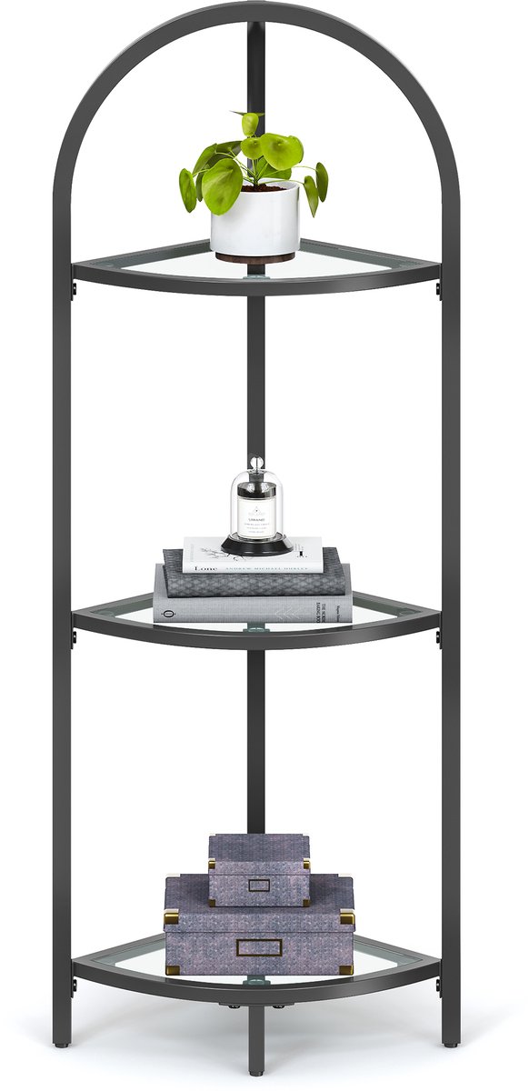 VASAGLE - Wandplank - Hoekkast - Gehard Glas en Metalen Frame - Woonkamer Keuken Badkamer