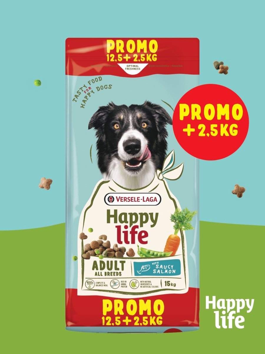 Happy life - Adult Hondenvoer met Zalm - 12,5kg+2,5kg Bonusbag