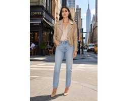 Bickerjacket, beige, Lederlook, maat M