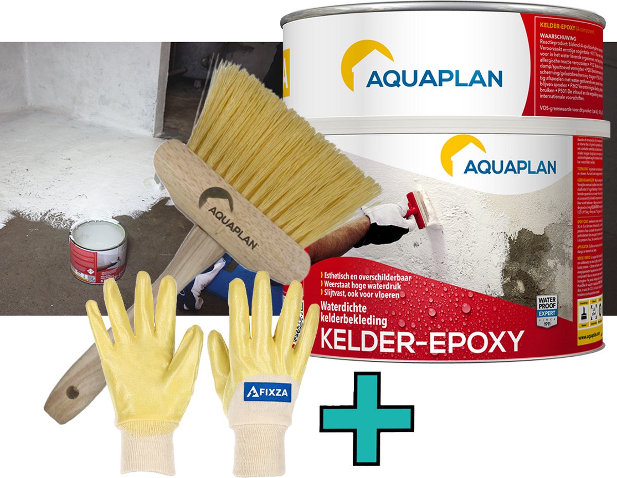 Aquaplan Kelder-Epoxy 2-componenten – Kelderdichting – set – Waterdichte Epoxy Coating voor Muren & Vloeren – Tegen Vocht en Waterdruk – 1,5 L
