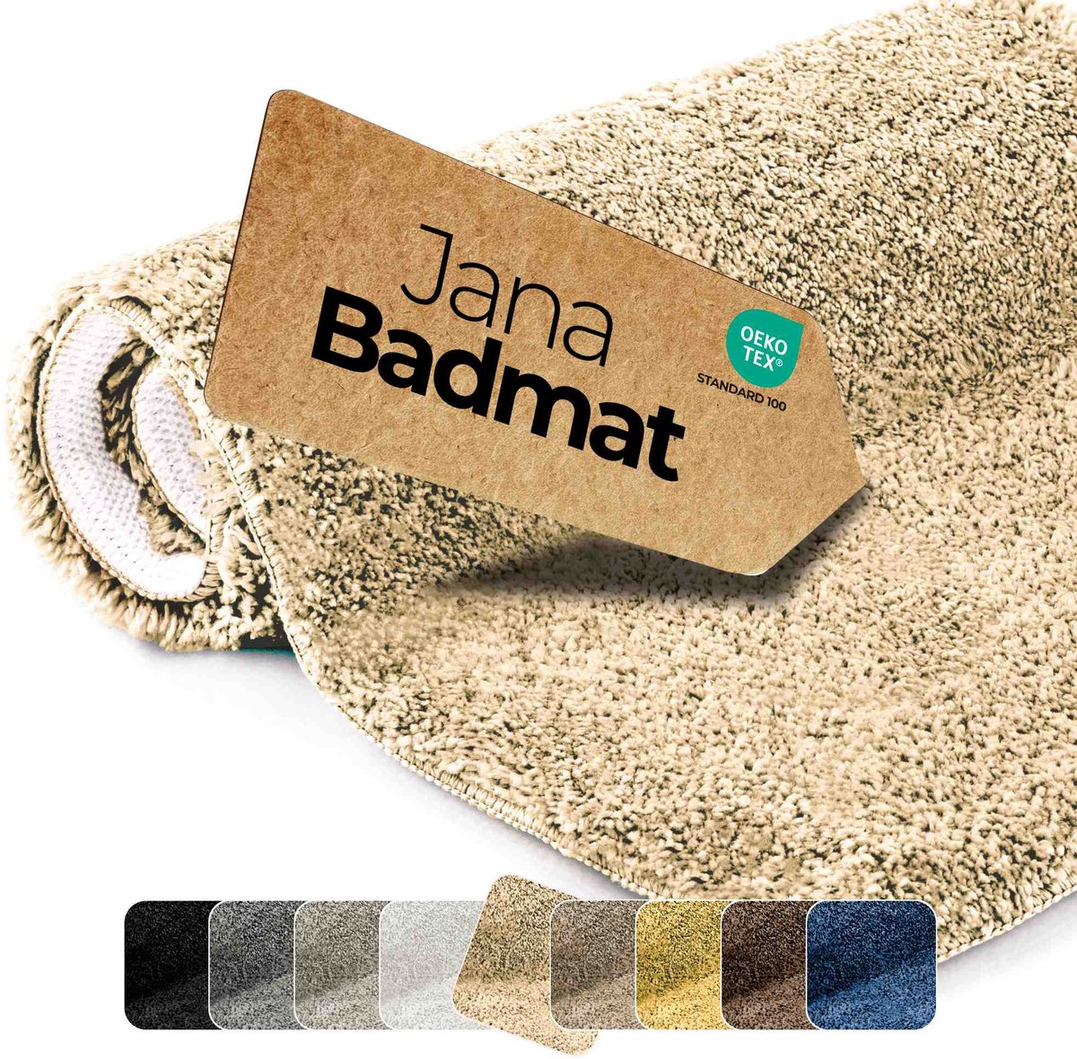 etérea Jana antislip badmat Naturel 60 cm Rund shaggy hoogpolig