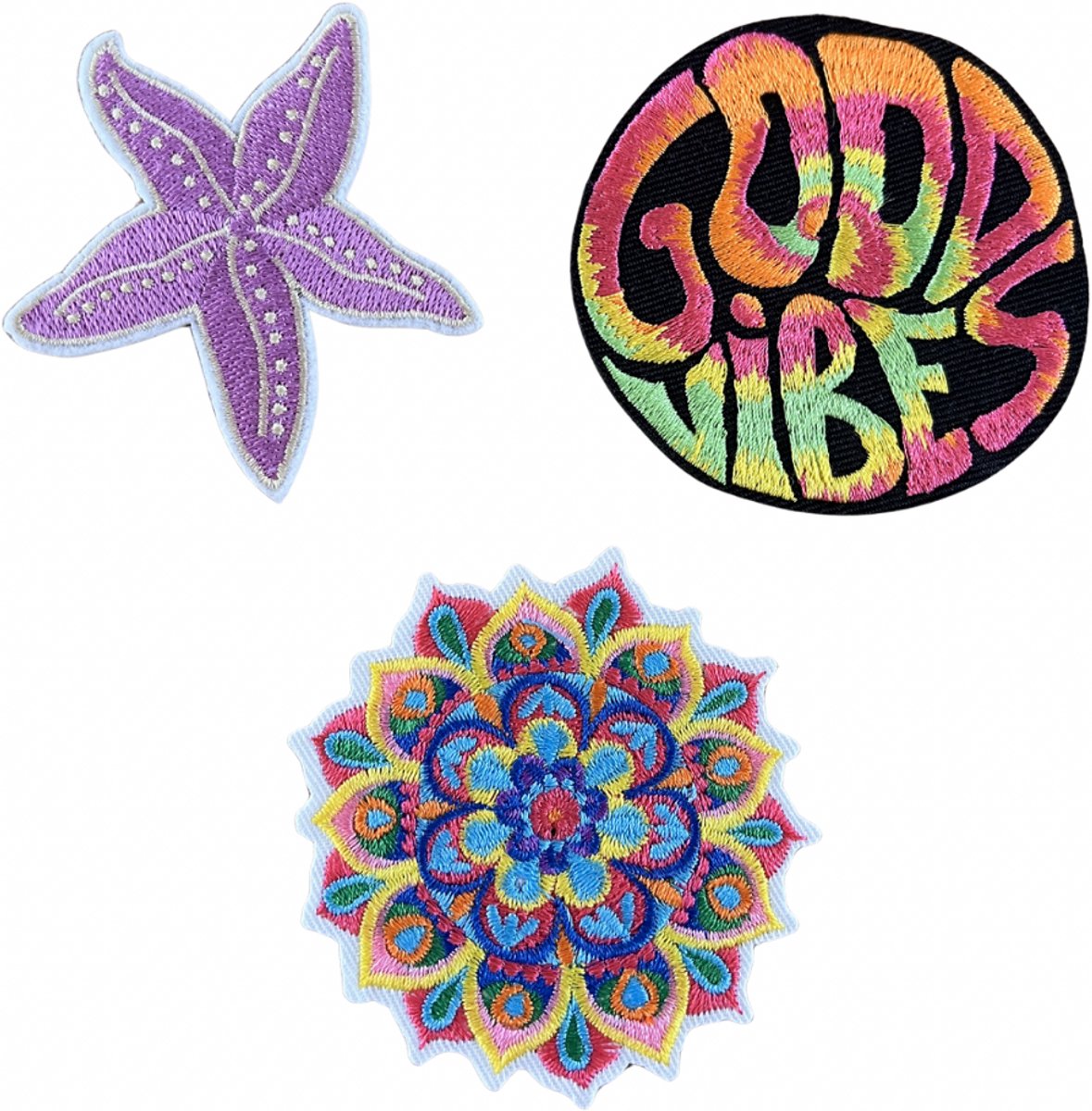 Bundel Good Vibes - Zeester - Pastel Bloem - strijkapplicatie strijk embleem - patch - patches - stof & strijk applicatie [carnaval] [set]