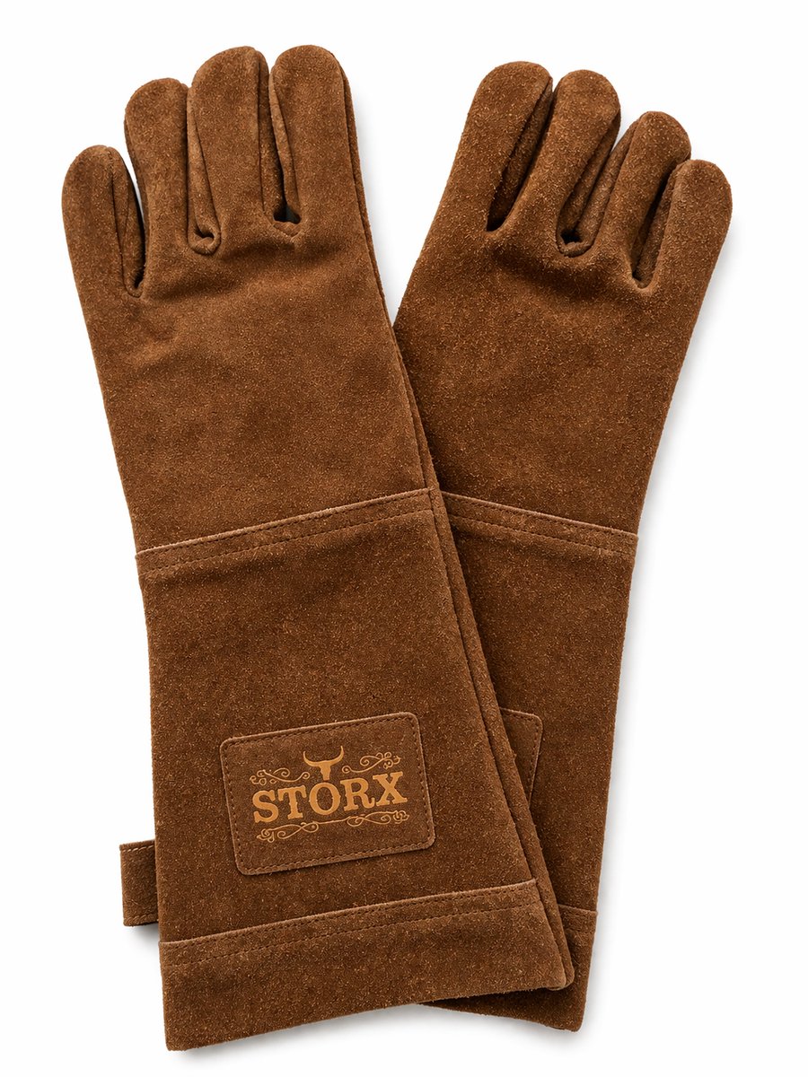Storx Leren BBQ Handschoenen Licht Bruin/ Camel – Hittebestendige Grillhandschoenen van Echt Leer – Extra Lange Bescherming voor Barbecue, Oven en Open Haard