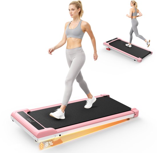 Draagbare loopbanden - 3-in-1 loopband met 8% hellingshoek - 1-10 km/u - 3,0 pk - tot 130 kg - LED-display - Roze