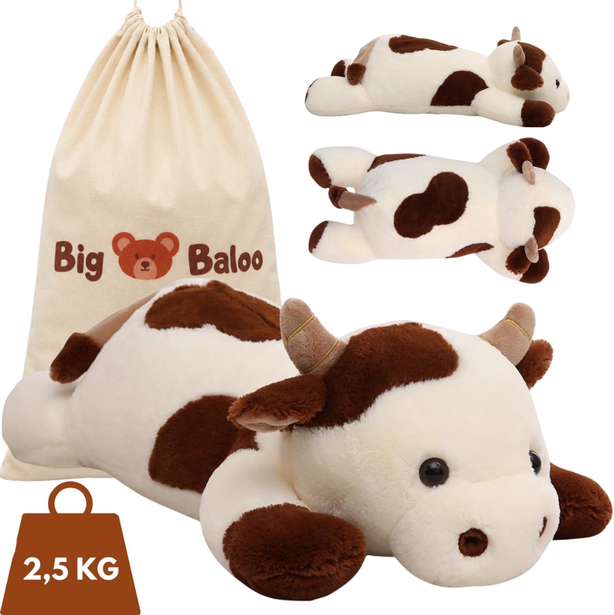 Big Baloo Verzwaringsknuffel Koe 2,5KG/70CM - Verzwaarde Zware Anxiety Knuffel - Weighted stuffed animal voor Kind & Volwassenen