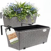 Casaria Polyrattan Bloembak – 2 Stuks Incl. Ophangbeugels - Grijs