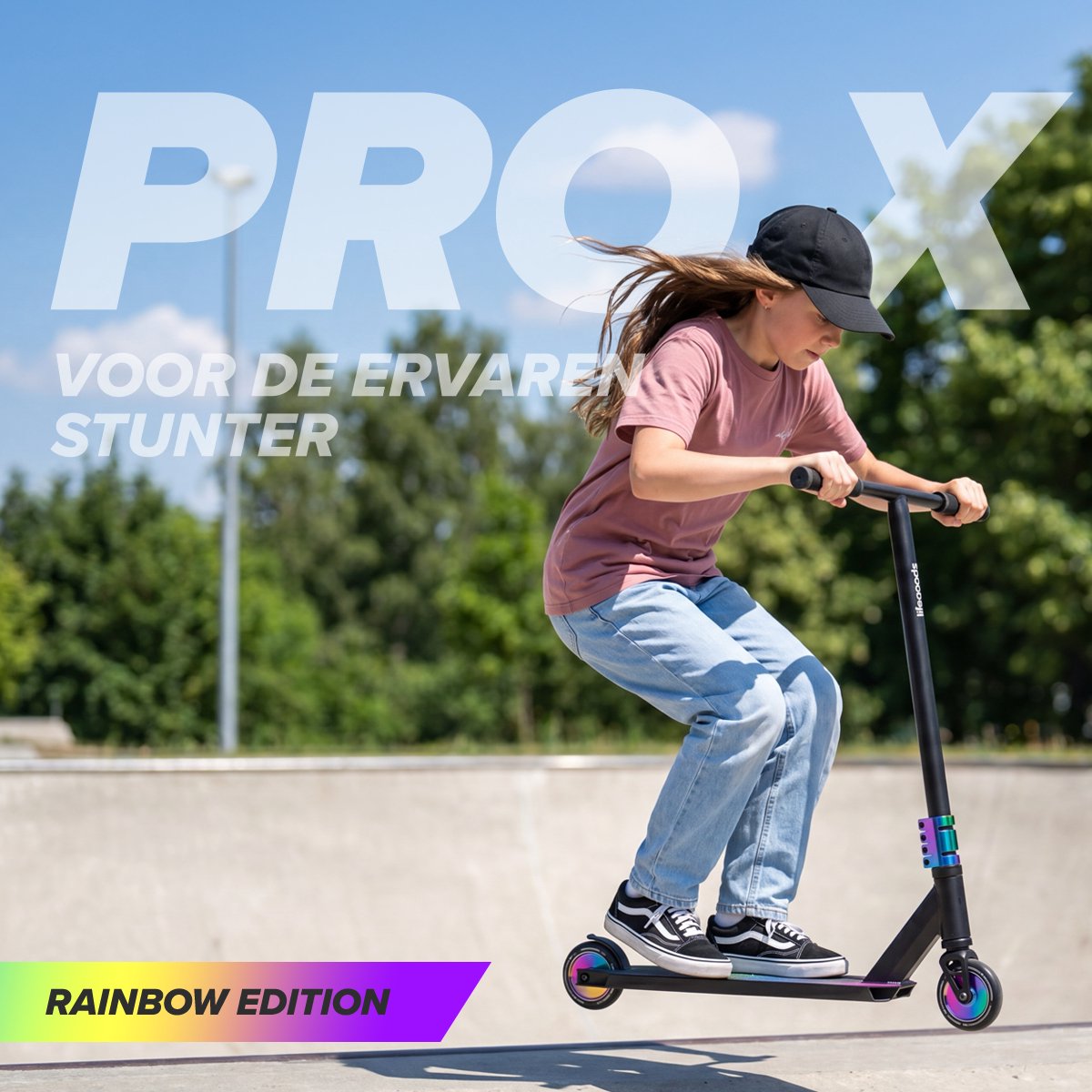 LifeGoods Stuntstep Pro X - T-Stang - HIC - Step - 110mm - 100KG - Regenboog — afbeelding 2