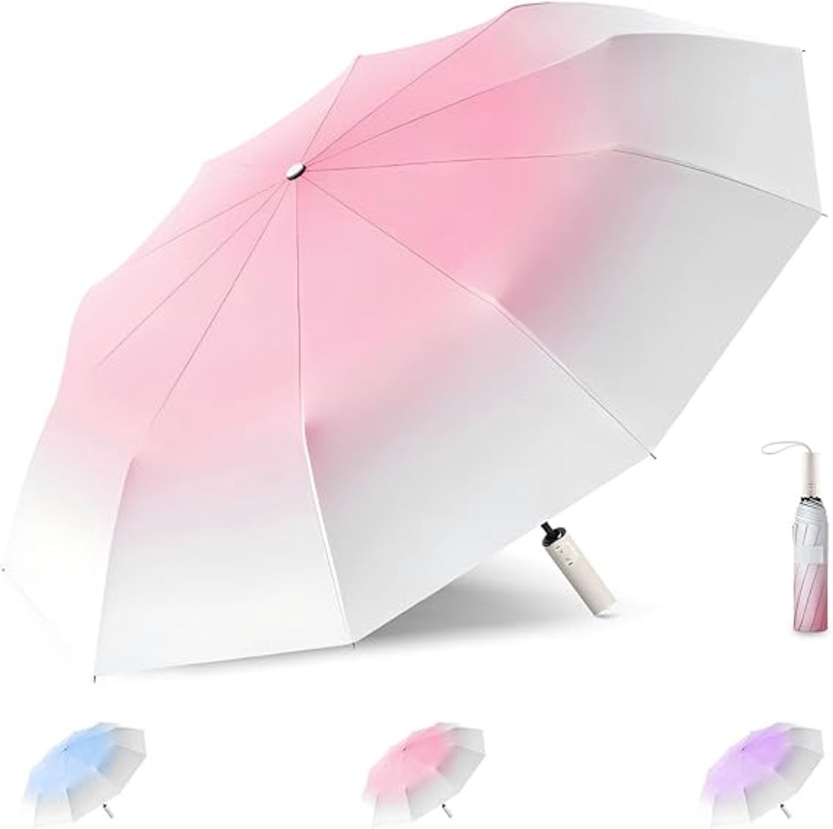 VHV-Mini Reisparaplu met Etui - Compacte en Lichtgewicht Zakparaplu - UV-bescherming UPF 50+ - Windbestendige Opvouwbare Paraplu voor Dames, Heren en Kinderen-roze