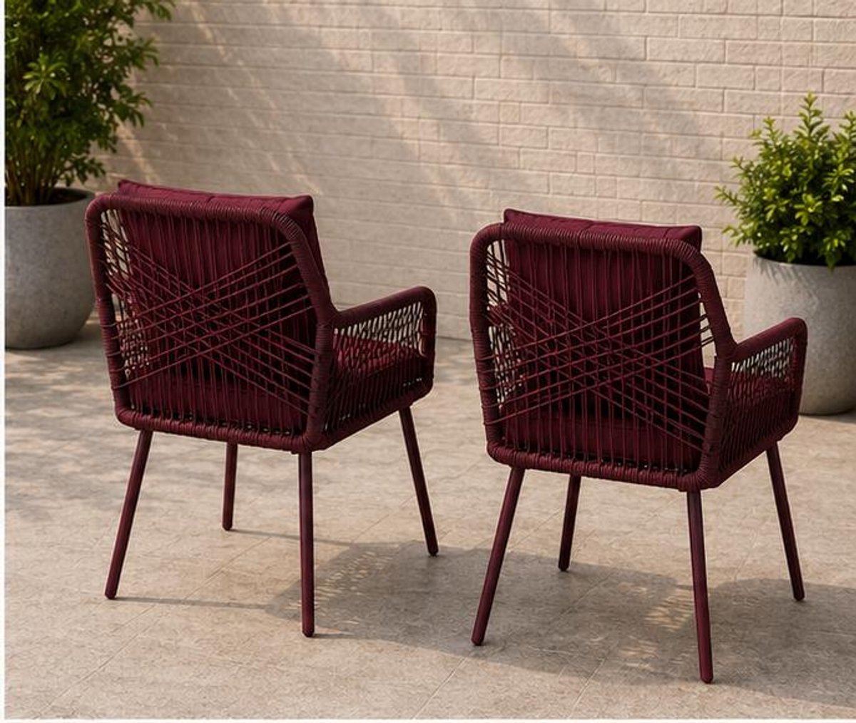 Tuinstoelen Set van 2 54x62x81 cm – Aluminium Rope Dining Stoelen met Zit- en Rugkussens – Weerbestendige Terrasstoelen voor Tuin, Balkon en Veranda – Antraciet/Grijs – Mobili Bella