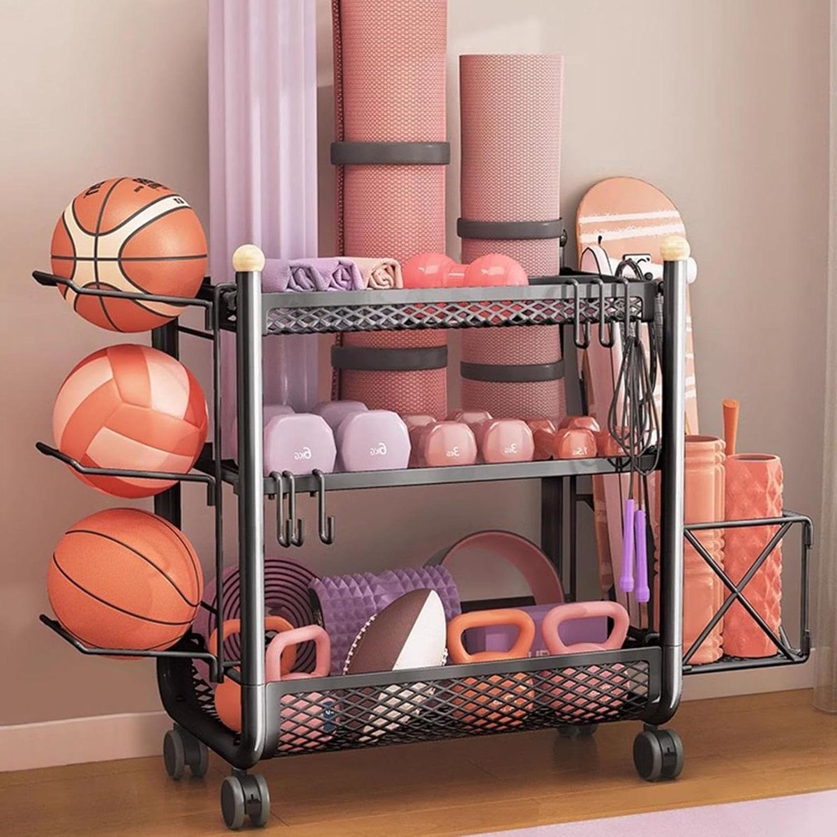 Fitness opbergrek - Trainer organizer - Sportuitrusting opbergen - Meerlaags ontwerp - 57 x 36 x 71.5 cm - Zwart