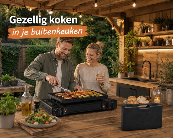 Jurrys Kookplaat - Bbq - Fornuis - Bakplaat - Camping Kookpit - 2 Pits - Lichtgewicht - Reisvriendelijk - 61.5x278.5cm - Zwart — afbeelding 5