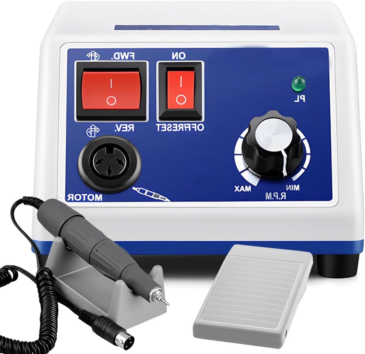 Micromotor Polijstmachine - Handstuk Set - Precisie Werk - Voetpedaal Bediening - 35000 RPM - Blauw