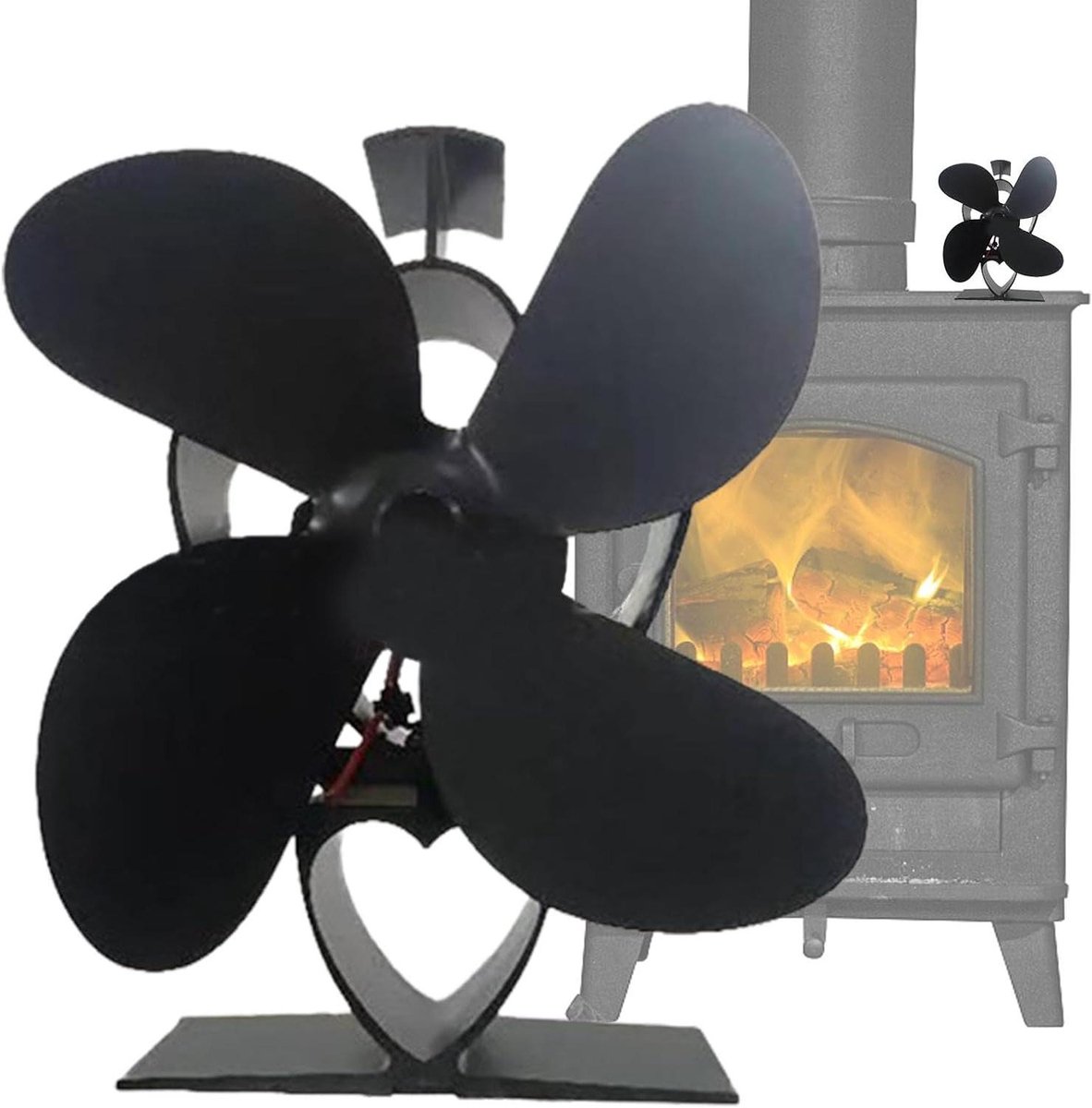 Haardventilator - Kachel ventilator - Warmte verspreiden - Warmte-aangedreven - 16 x 11 x 20 cm - Zwart