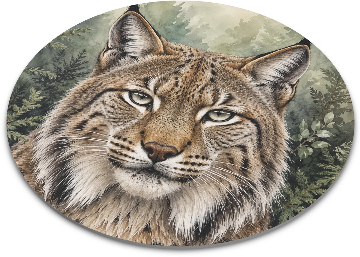Ronde muismat met Euraziatische lynx Lynx lynx aquarel portret - Schattige en stoere wilde kat bureau decoratie