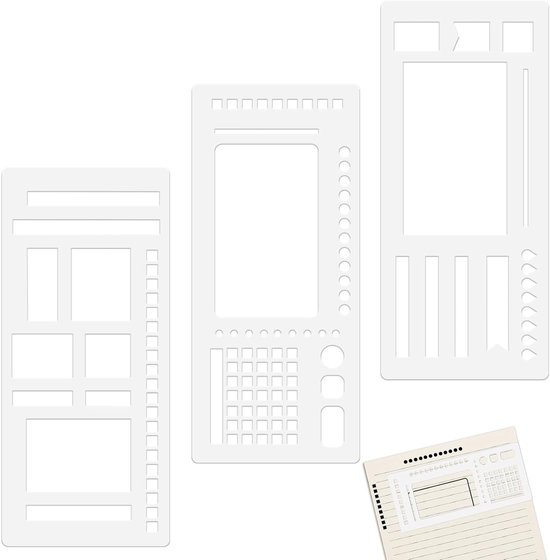 3-delige sjablonen set voor planners, herbruikbare sjablonen voor agenda's en notitieboeken. Creëer unieke wekelijkse en maandelijkse indelingen voor dot grid diaries. Verbeter je planningsefficiëntie met deze handige stencils.