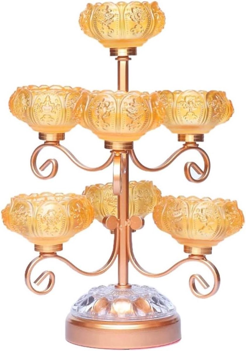 Kristallen Lotus Kandelaar - Kaarsenstandaard Decoratie - Sfeerverhogend Huis - K9 Kristal Glas - 19.5 cm Diameter - Blauw Goud