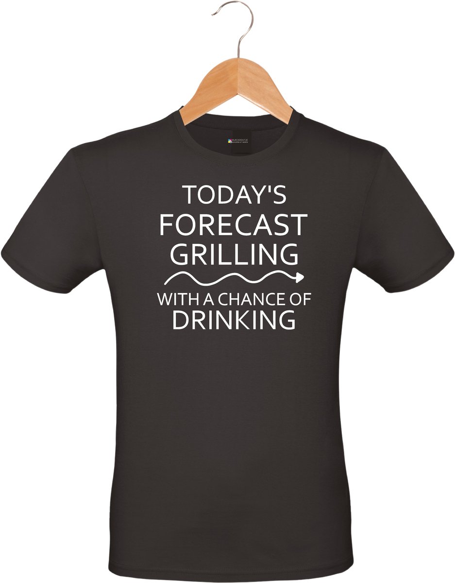 Mijncadeautje - Barbecue T-shirt - unisex - zwart - BBQ - Garden party - Tuinfeest - Vrijgezel - Verjaardag - Todays forecast - grilling with drinking - maat M
