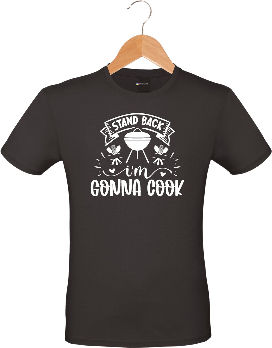 Mijncadeautje - Barbecue T-shirt - unisex - zwart - BBQ - Garden party - Tuinfeest - Vrijgezel - Verjaardag - Stand back i'm gonna cook - maat S