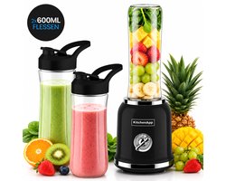 KitchenApp Retro blender to go - Inclusief Ebook - Smoothie maker - Inclusief twee bekers en meerdere accessoires - Zwart