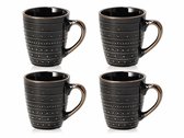 Koffiemokken Set van 4 – Keramische Mokken met Oor 200 ml – Zwart Goud – Kopjes voor Koffie, Cappuccino, Espresso en Thee
