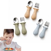 6 Stuks kinderbestek - Baby Bestek - Lepels & Vorken - anti-choke ontwerp - Siliconen & RVS - BPA-Vrij - LOUZIR
